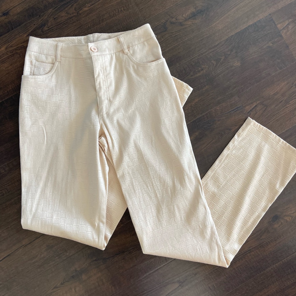 MESMERIZE Butter Yellow / Light Gold Textured Pattern Straight Leg Pants Size 6